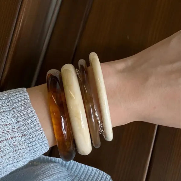 Retro Brown Resin Bangle, Marble Acrylic Bracelet for Women, Fashion Party Jewelry Gift, Gift For Her