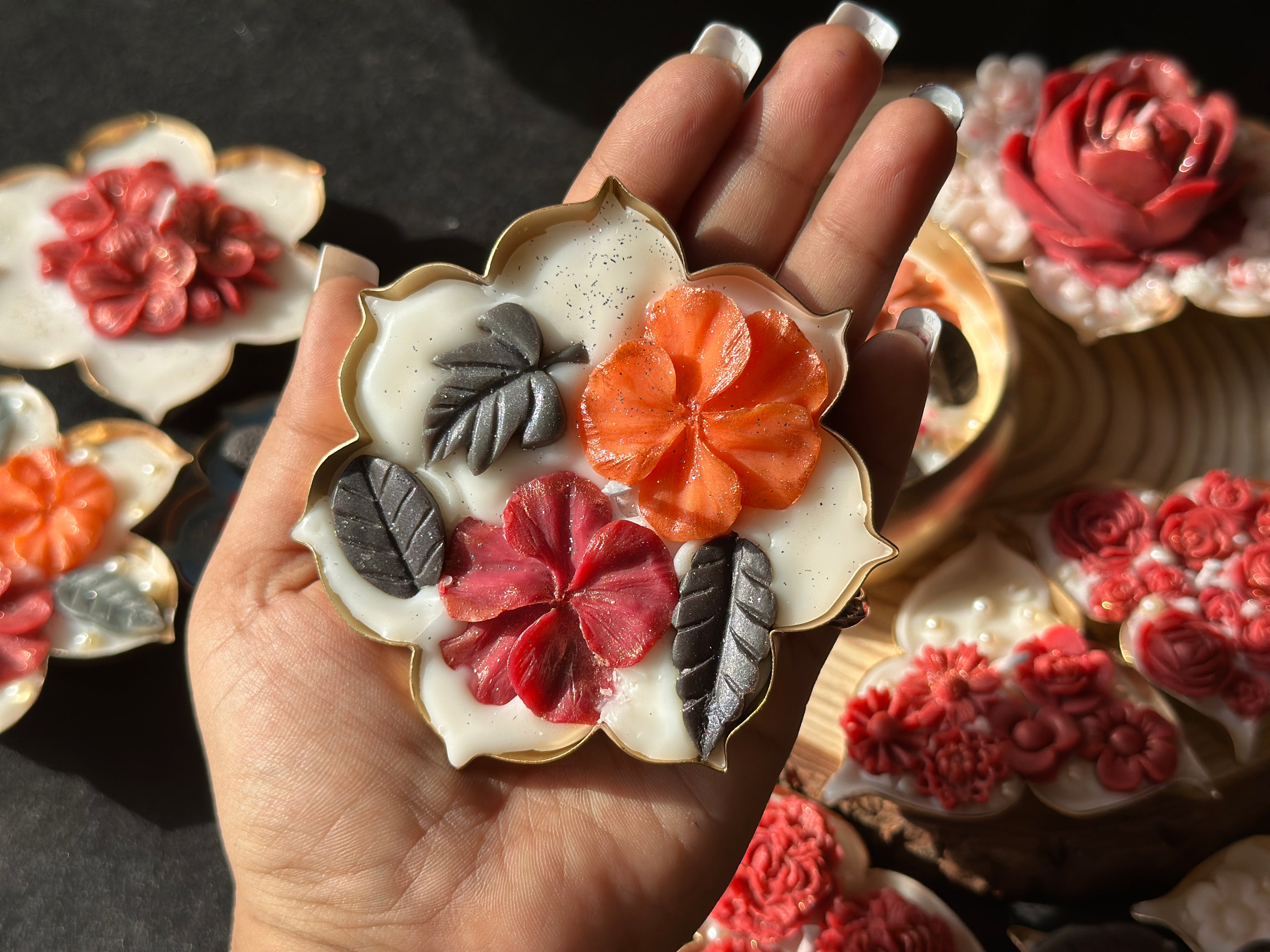 Floral garden flowers candle