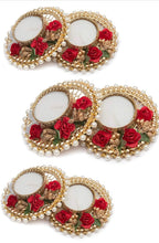 Metal Tea Light Candle Holder And Diwali Decoration Items Traditional Designer Golden Diya With Red Flowers For Home Décor Set Of 2