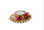 Metal Tea Light Candle Holder And Diwali Decoration Items Traditional Designer Golden Diya With Red Flowers For Home Décor Set Of 2