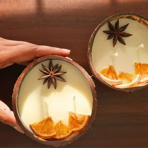 Coconut Shell Candle/Diya | Eco-Friendly Scented Soy Wax [ pack of 2]