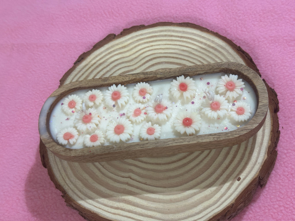 Wooden jar flowers candles