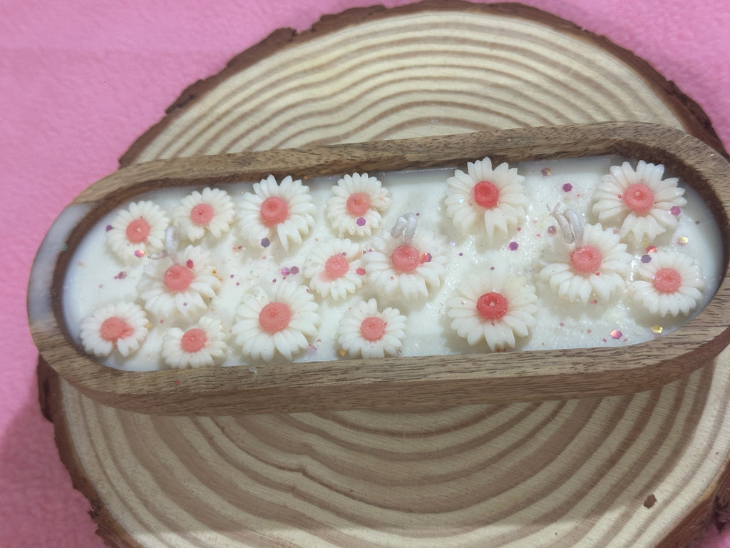 Wooden jar flowers candles