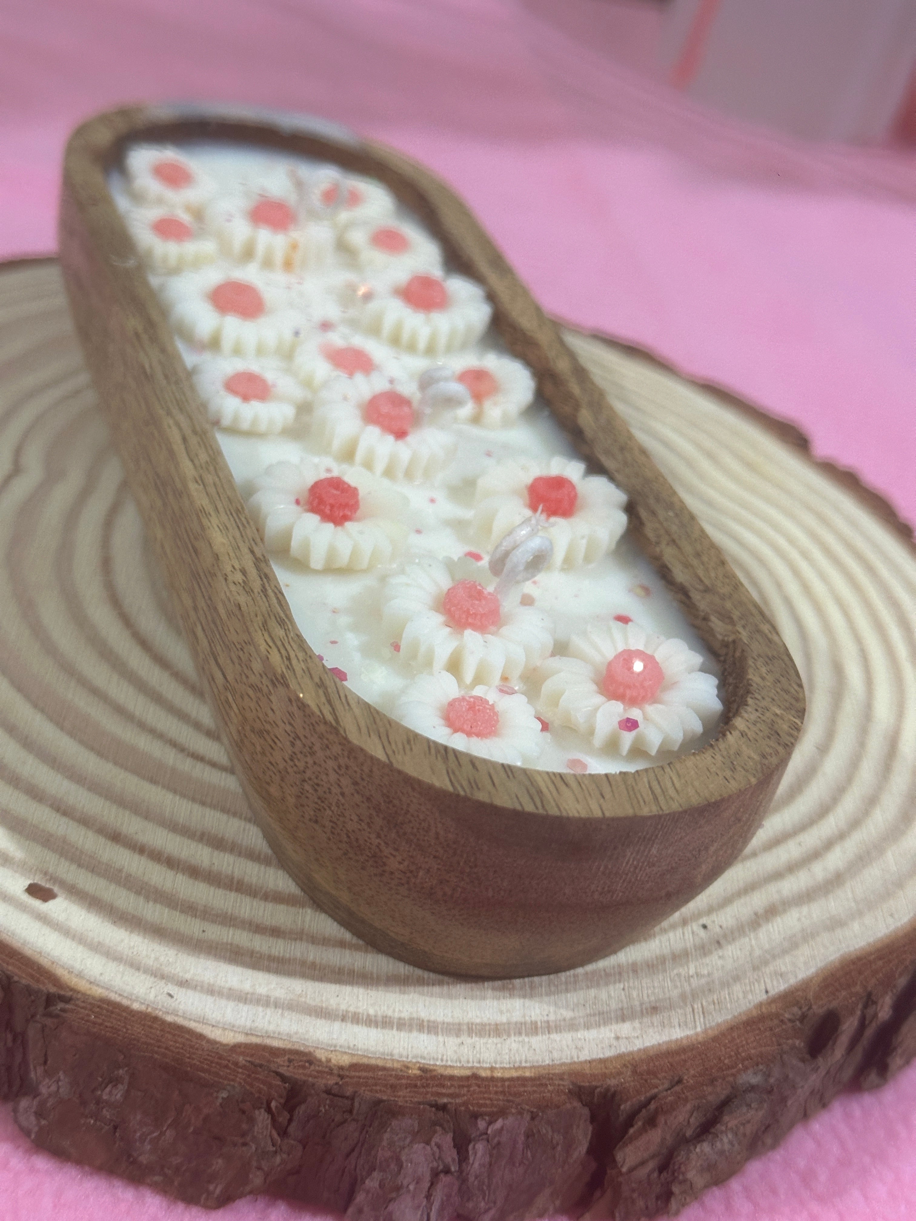 Wooden jar flowers candles