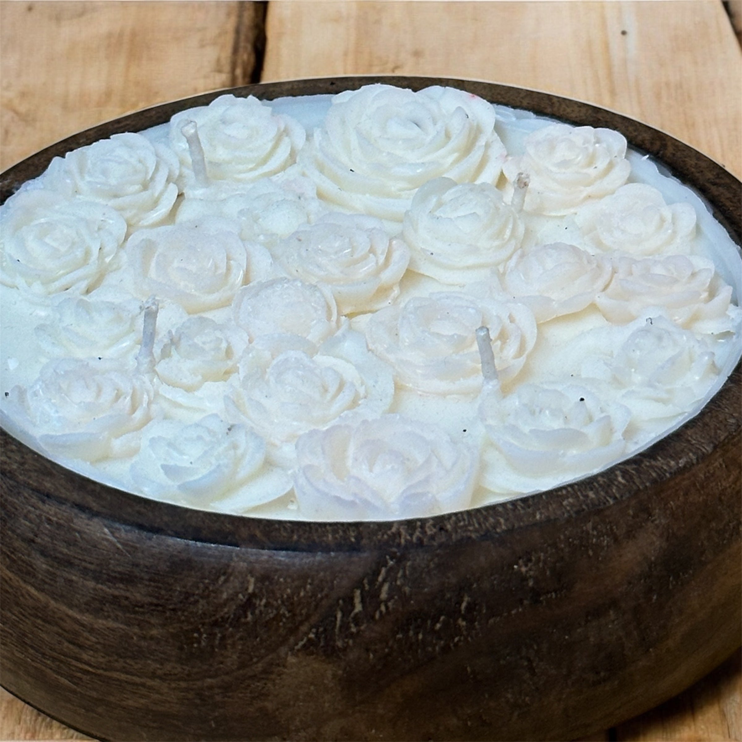 Rose Garden Wooden Bowl Candle