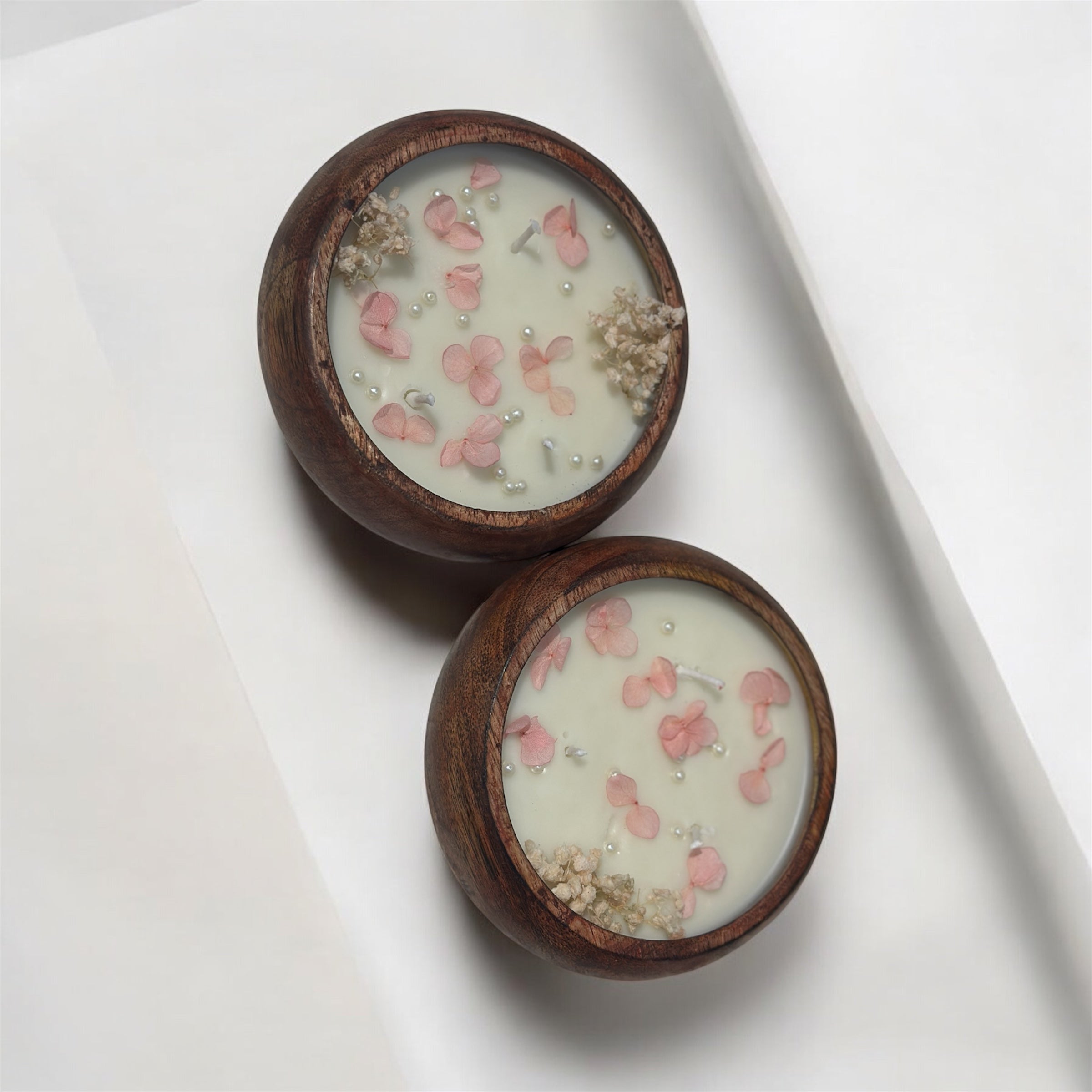 Floral Wooden Bowl Candle