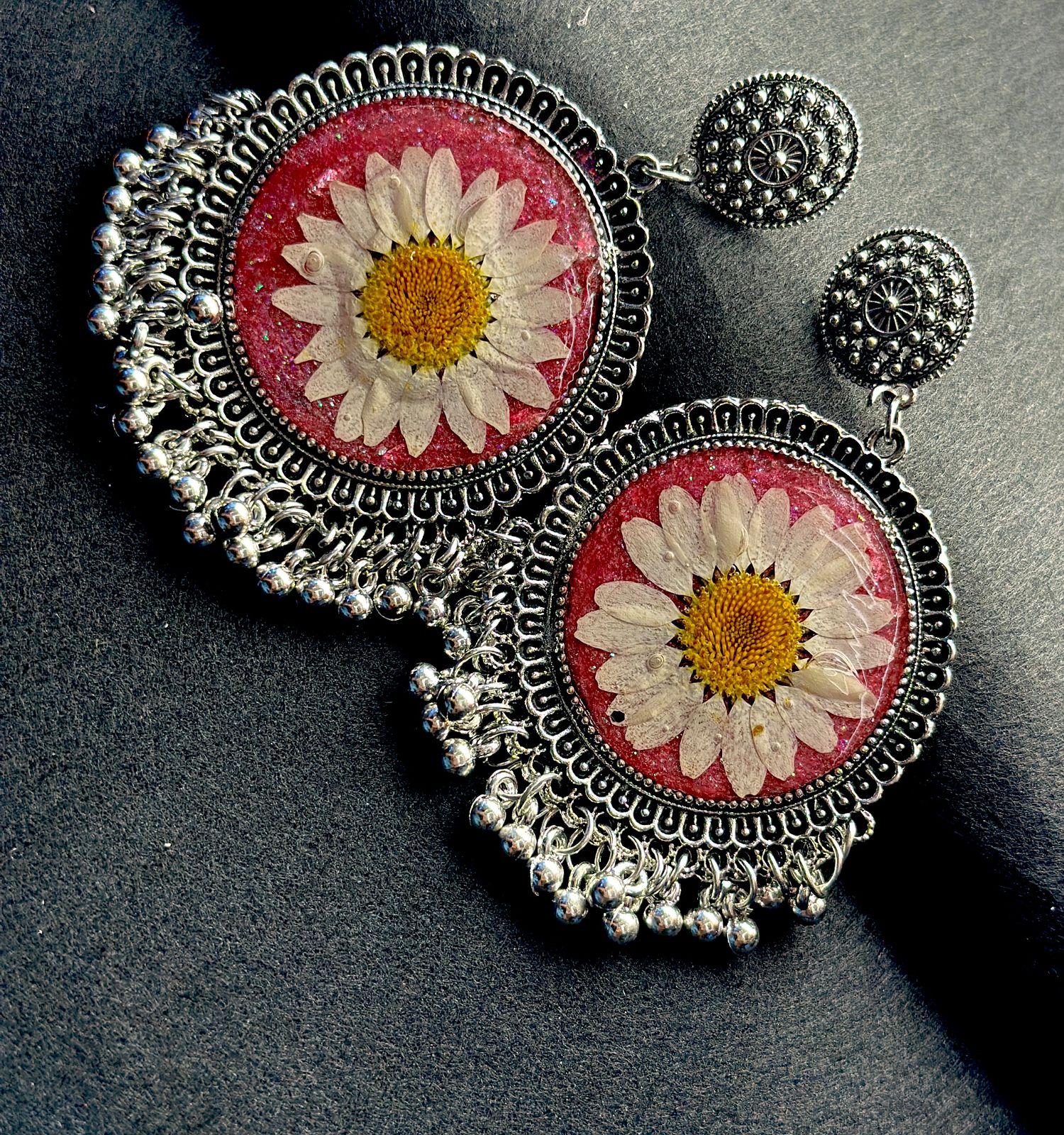 Handcrafted Floral Resin Jhumka Earrings