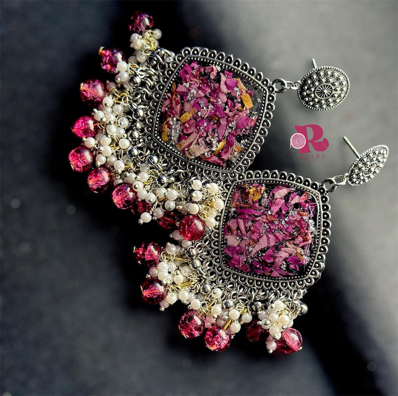 Handcrafted Floral Resin Jhumka Earrings