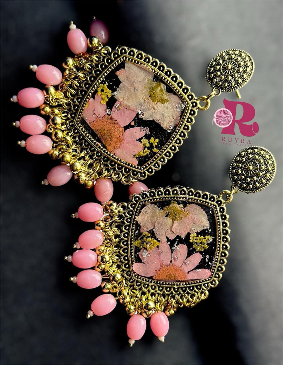 Handcrafted Floral Resin Jhumka Earrings