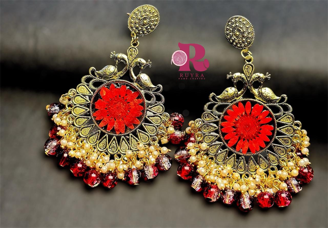 Handcrafted Floral Resin Jhumka Earrings