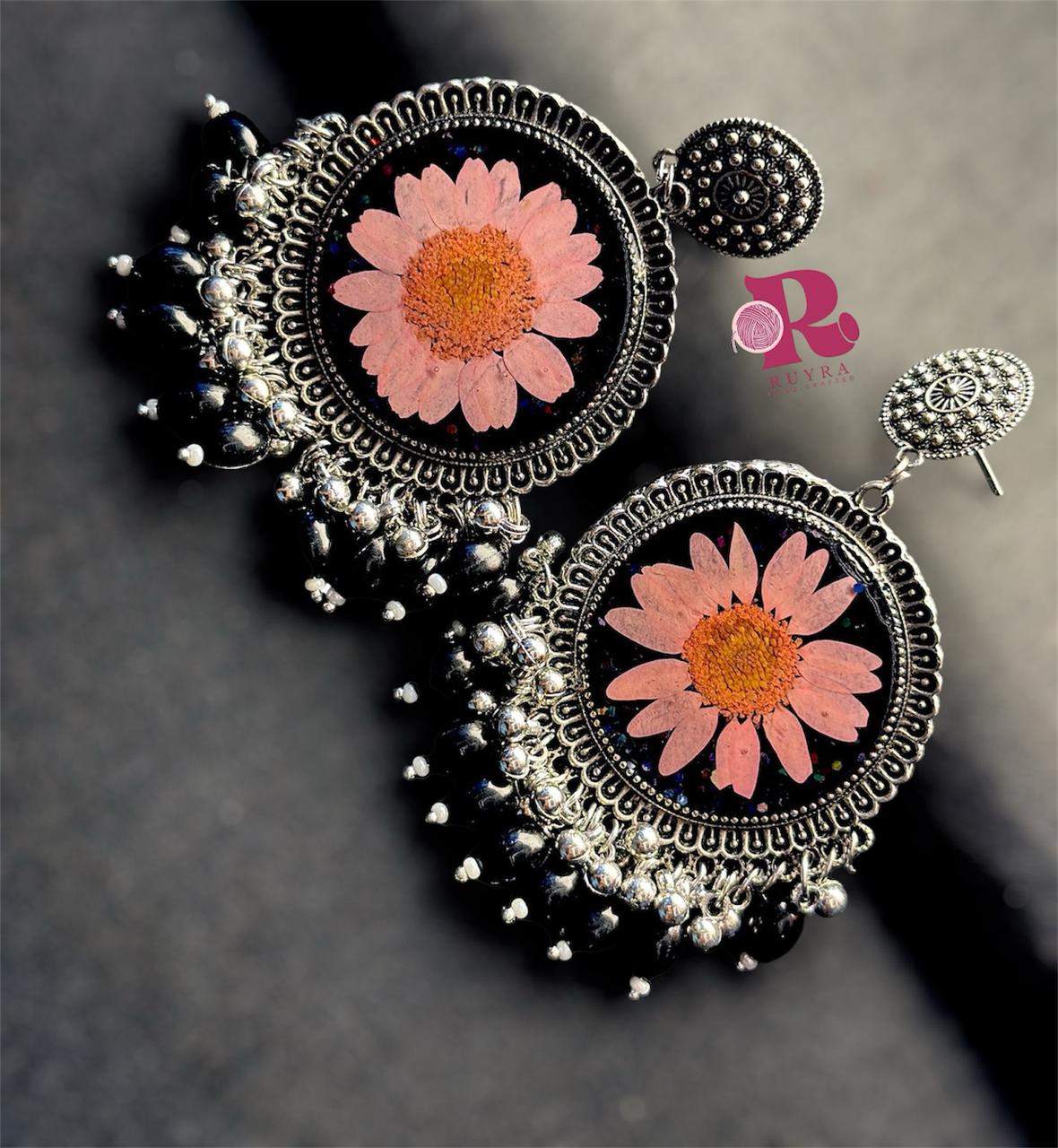 Handcrafted Floral Resin Jhumka Earrings