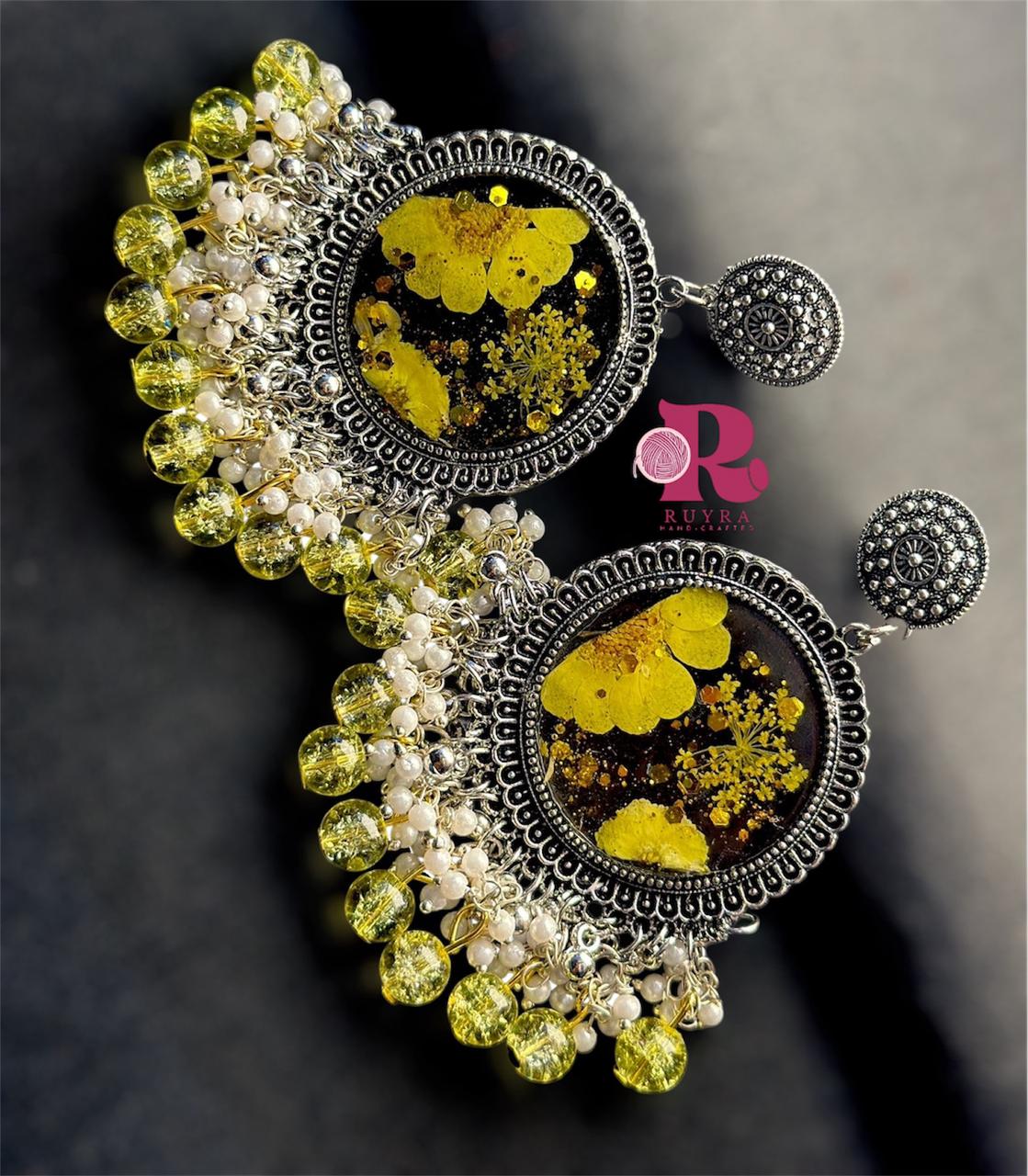 Handcrafted Floral Resin Jhumka Earrings