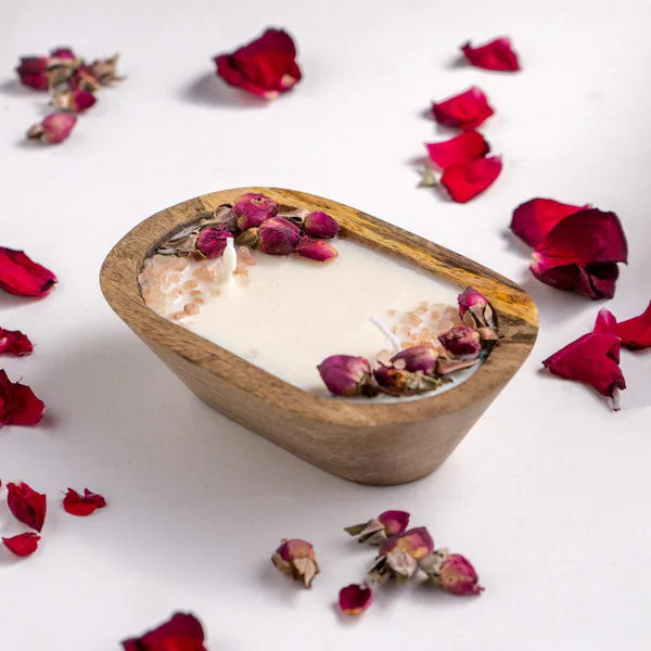 rose wooden jar candles