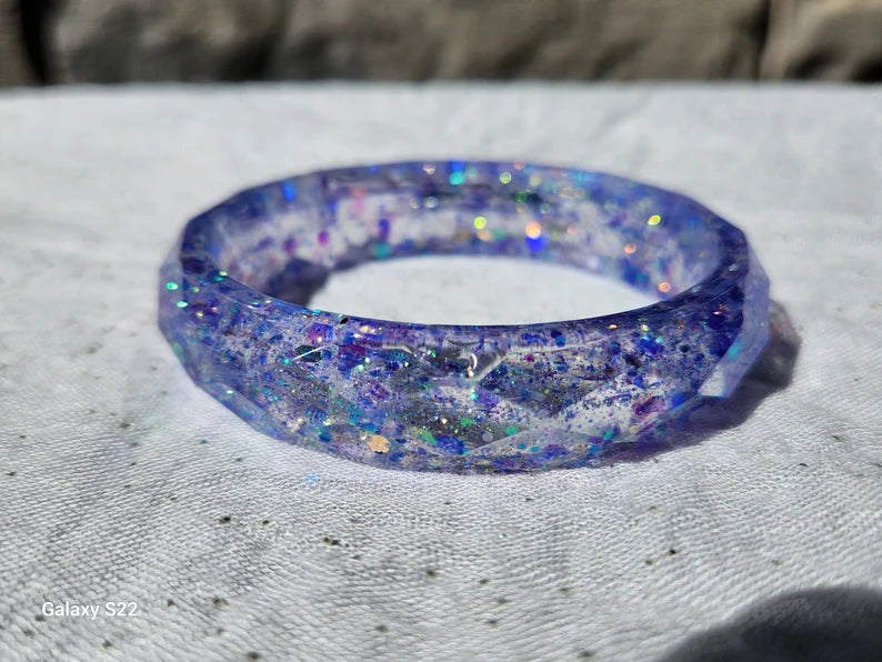 Resin Bangle Bracelet with Glitter, Glow in the Dark, Faceted, Chunky, Stackable, Wide, handmade, Unique,Boho, 6 colors, summer, shiny