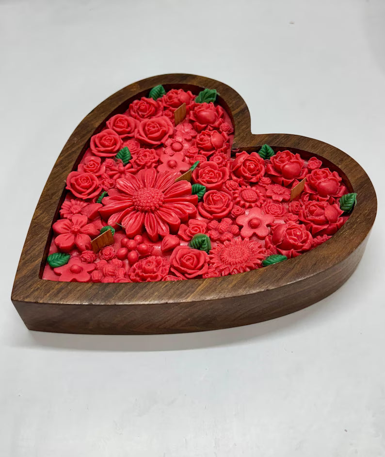 wooden heart flower candles